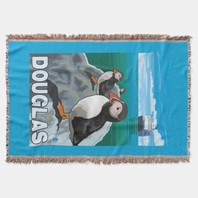 Puffins & Cruise Ship - Douglas, Alaska Throw Blanket (Front)