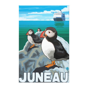 Puffins & Cruise Ship - Juneau, Alaska Canvas Print