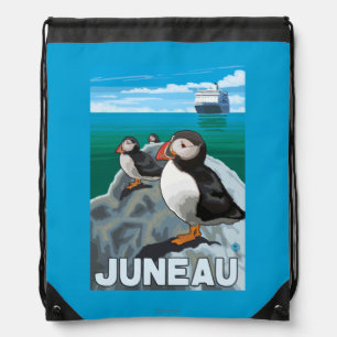 Puffins & Cruise Ship - Juneau, Alaska Drawstring Bag