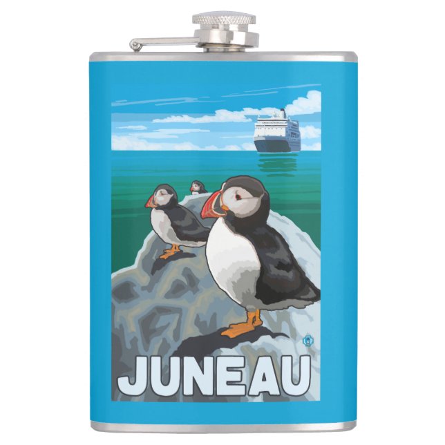Puffins & Cruise Ship - Juneau, Alaska Flask (Front)