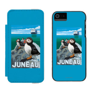Puffins & Cruise Ship - Juneau, Alaska Wallet Case For iPhone SE/5/5s