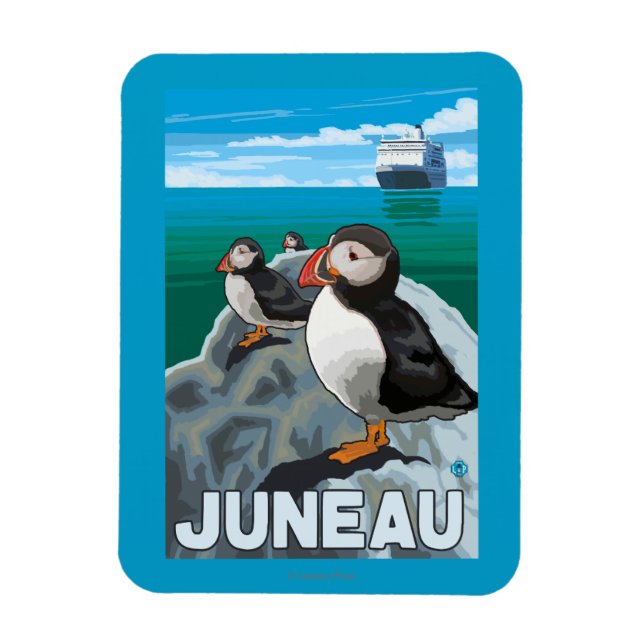 Puffins & Cruise Ship - Juneau, Alaska Magnet (Vertical)