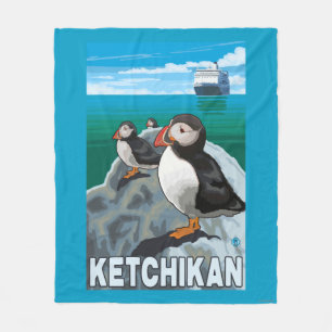 Puffins & Cruise Ship - Ketchikan, Alaska Fleece Blanket