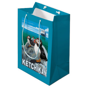 Puffins & Cruise Ship - Ketchikan, Alaska Medium Gift Bag