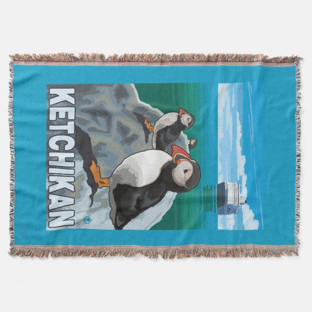 Puffins & Cruise Ship - Ketchikan, Alaska Throw Blanket (Front)