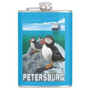 Puffins & Cruise Ship - Petersburg, Alaska Flask