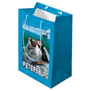 Puffins & Cruise Ship - Petersburg, Alaska Medium Gift Bag