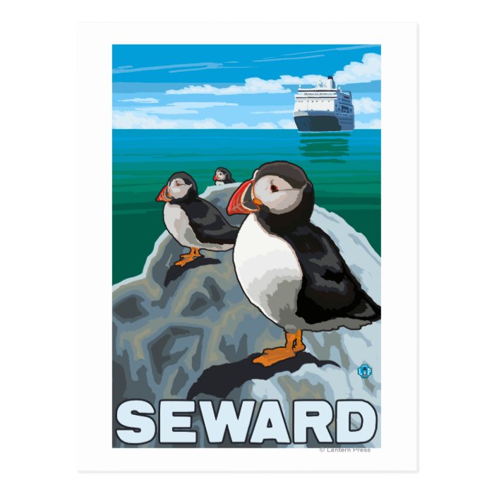 Puffins & Cruise Ship   Seward, Alaska Post Cards