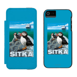 Puffins & Cruise Ship - Sitka, Alaska Wallet Case For iPhone SE/5/5s