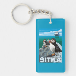 Puffins & Cruise Ship - Sitka, Alaska Keychain