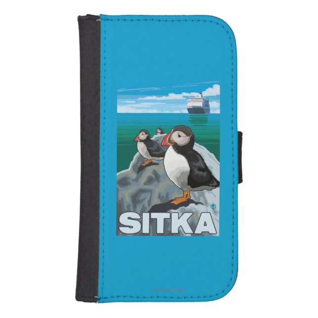 Puffins & Cruise Ship - Sitka, Alaska Samsung Galaxy Wallet Case (Front)