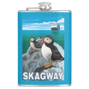 Puffins & Cruise Ship - Skagway, Alaska Flask
