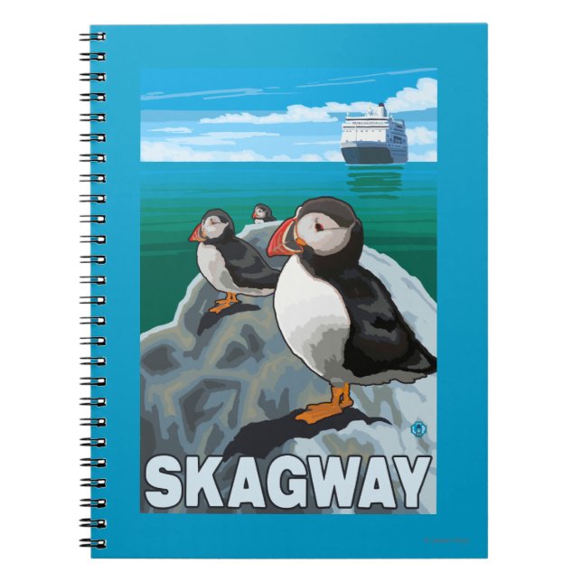 Puffins & Cruise Ship - Skagway, Alaska Notebook (Front)