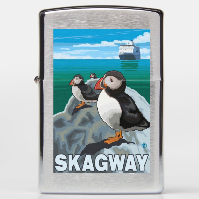 Puffins & Cruise Ship - Skagway, Alaska Zippo Lighter (Front)