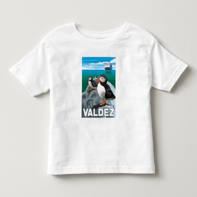Puffins & Cruise Ship - Valdez, Alaska Toddler T-shirt (Front)