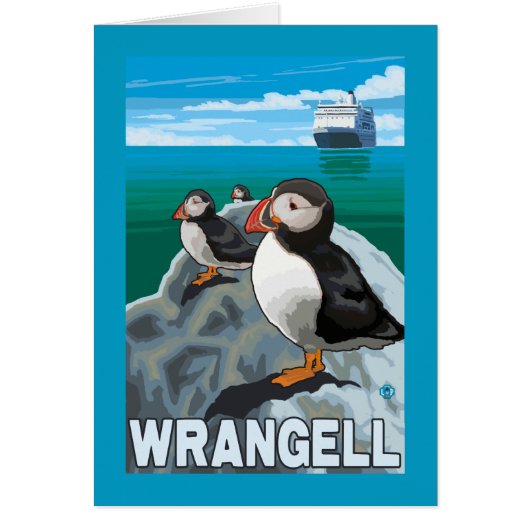 Puffins & Cruise Ship - Wrangell, Alaska Cards (Front)