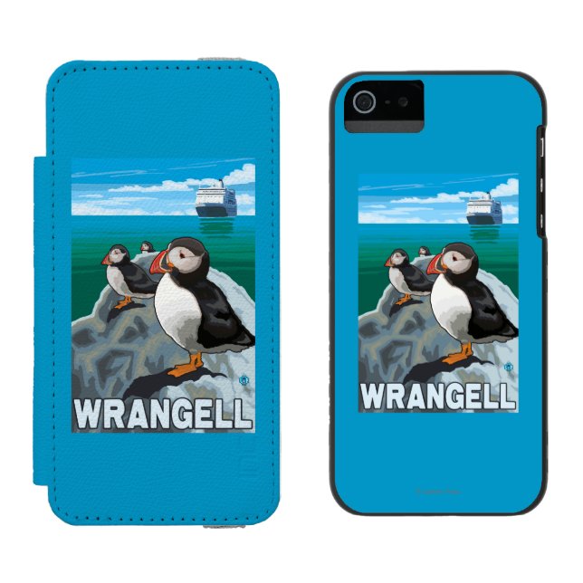 Puffins & Cruise Ship - Wrangell, Alaska Incipio iPhone Wallet Case (Side by Side)