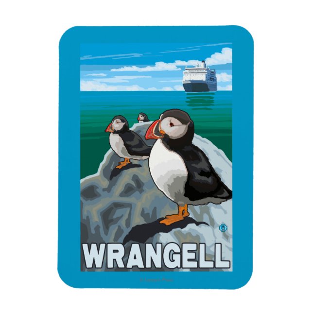 Puffins & Cruise Ship - Wrangell, Alaska Magnet (Vertical)