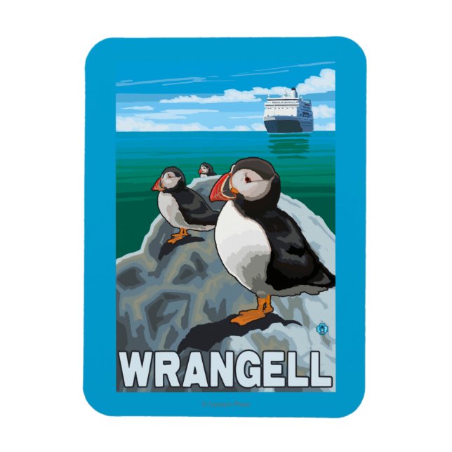 Puffins & Cruise Ship - Wrangell, Alaska Magnet (Vertical)