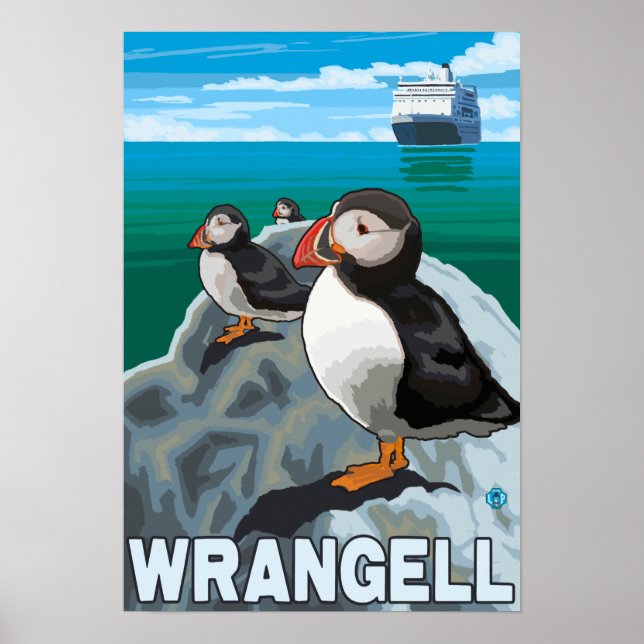 Puffins & Cruise Ship - Wrangell, Alaska Poster (Front)