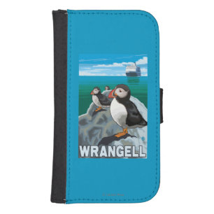 Puffins & Cruise Ship - Wrangell, Alaska Wallet Phone Case For Samsung Galaxy S4