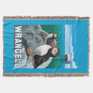 Puffins & Cruise Ship - Wrangell, Alaska Throw Blanket