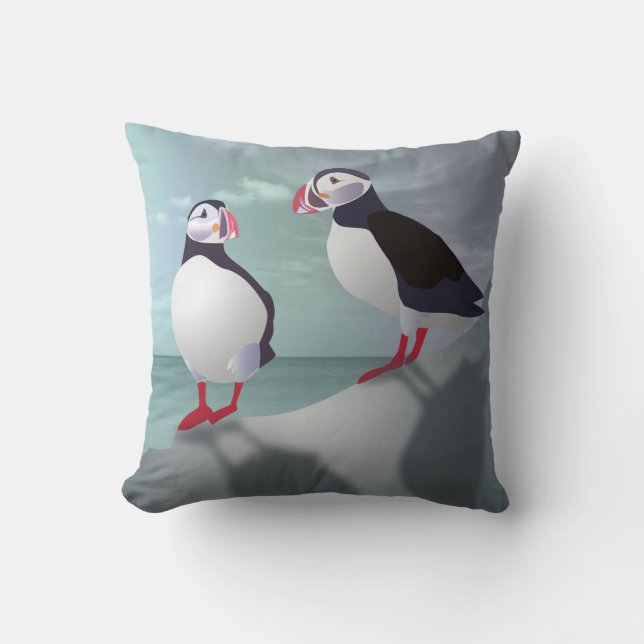 Puffins Design Throw Pillow (Front)