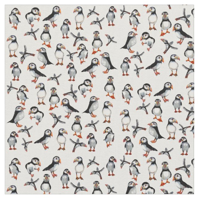 Puffins Pattern Fabric (Close Up)