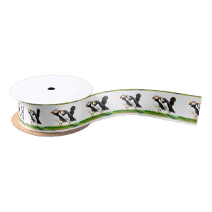 Puffins Seabirds in Watercolour Paints Artwork Satin Ribbon