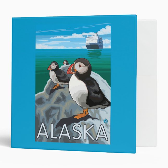 Puffins watching a Cruise Ship 3 Ring Binder (Front/Inside)