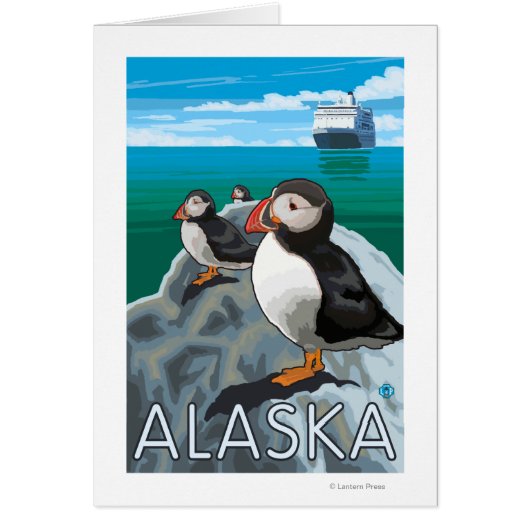 Puffins watching a Cruise Ship Cards (Front)