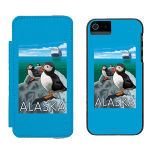 Puffins watching a Cruise Ship Wallet Case For iPhone SE/5/5s