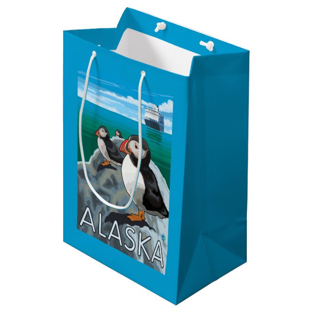 Puffins watching a Cruise Ship Medium Gift Bag (Front Angled)