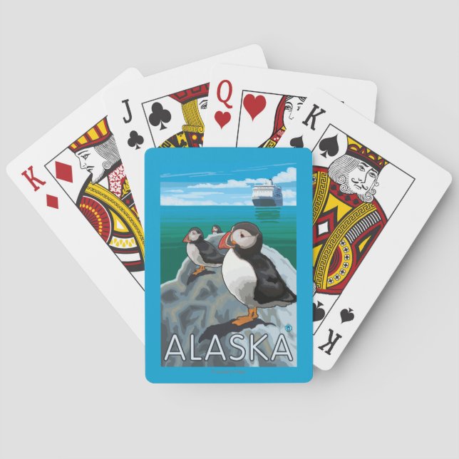 Puffins watching a Cruise Ship Poker Cards (Back)