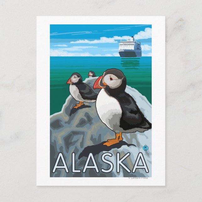 Puffins watching a Cruise Ship Postcard (Front)