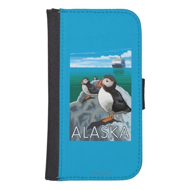 Puffins watching a Cruise Ship Samsung Galaxy Wallet Case (Front)