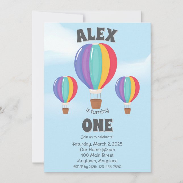 Puffy Cloud Hot Air Balloon Birthday Invitation (Front)