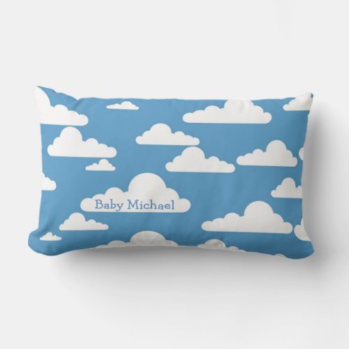 Puffy Clouds Blue Sky Custom Baby Boy Kids Name Lumbar Pillow