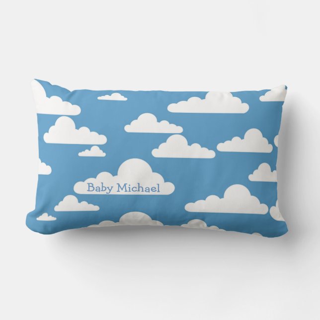 Puffy Clouds Blue Sky Custom Baby Boy Kids Name Lumbar Pillow (Front)