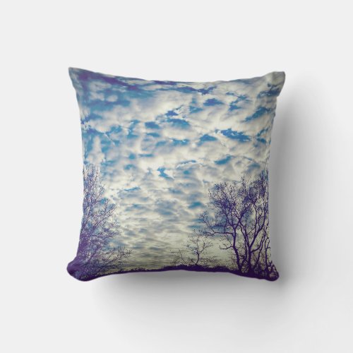 Puffy Clouds Blue Sky Nature Outdoor Throw Pillow