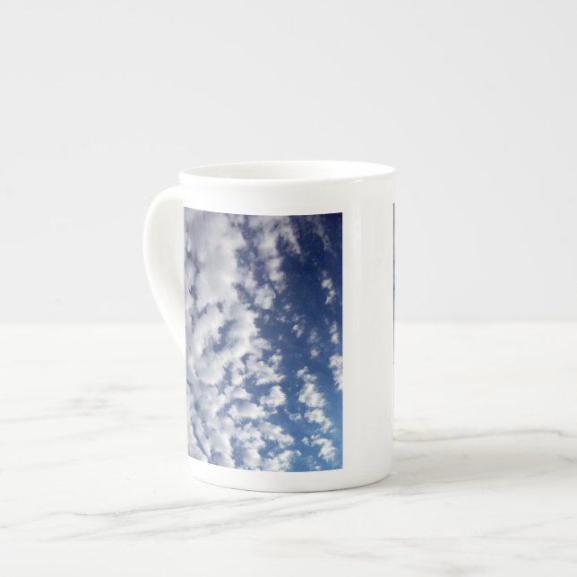 Puffy Clouds On Blue Sky Bone China Mug (Front Left)