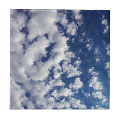 Puffy Clouds On Blue Sky Ceramic Tile