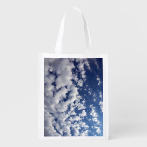 Puffy Clouds On Blue Sky Grocery Bag