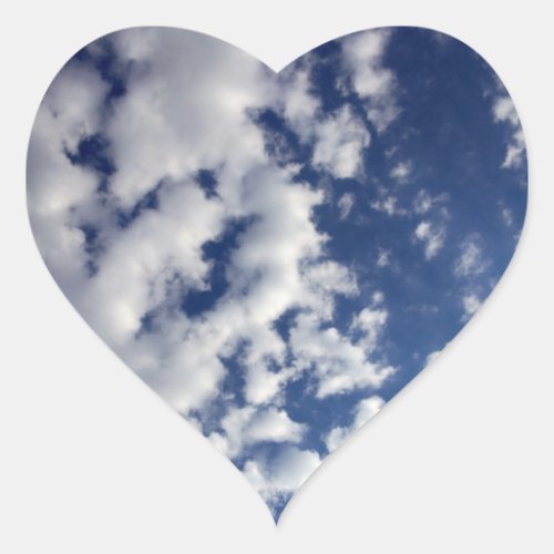 Puffy Clouds On Blue Sky Heart Sticker