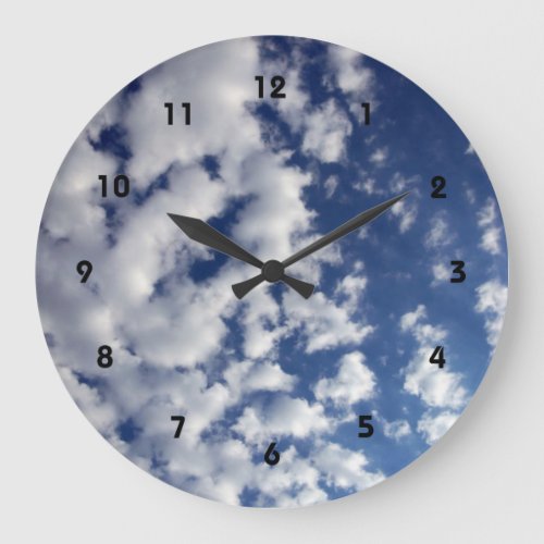 Puffy Clouds On Blue Sky Large Clock