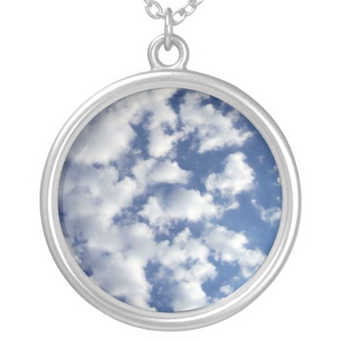 Puffy Clouds On Blue Sky Silver Plated Necklace