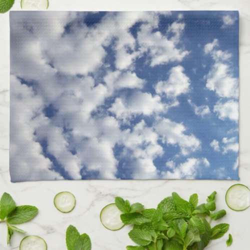 Puffy Clouds On Blue Sky Towel