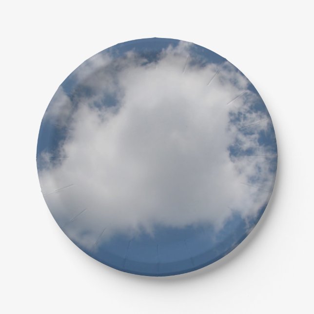 Puffy Cumulus Clouds in Blue Sky Paper Plates (Front)
