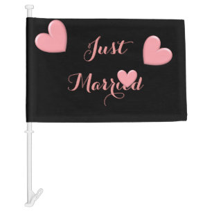 Puffy Hearts Just Married Car Flag