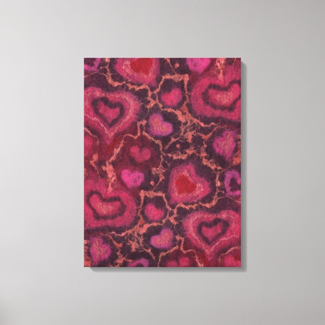 Puffy hearts, romantic love, pink red & burgundy canvas print (Front)